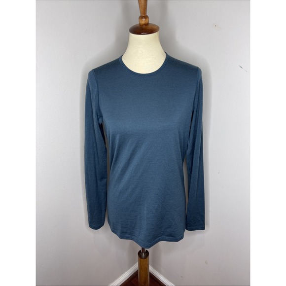 Womens Icebreaker Merino 200 Longsleeve Crewneck Solid Blue T-Shirt Large L - Picture 1 of 9